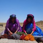 ギャッベを織るイラン カシュガイ族の女性