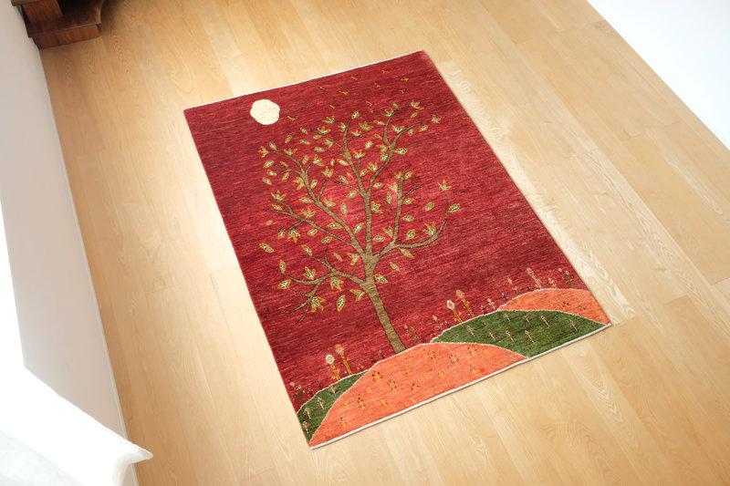 茜空の風景画ギャッベ